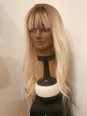 Blonde Ombre Long Wavy Wig with Bangs - Neutral Brand